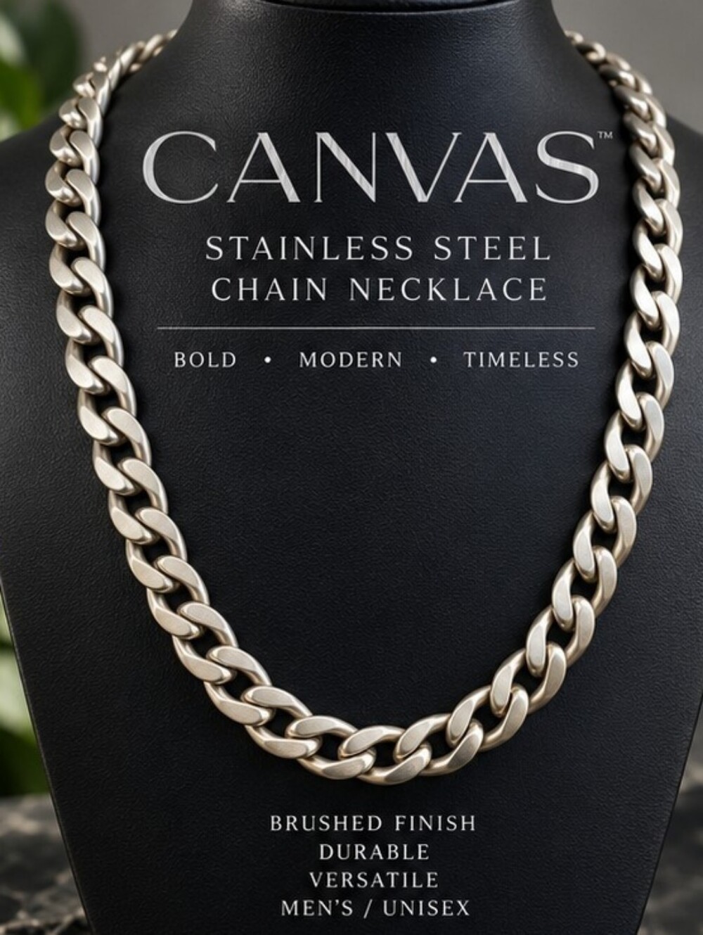 CANVAS Mens Stainless Steel 20" Brushed Curb Chain Necklace 8.9mm 54g